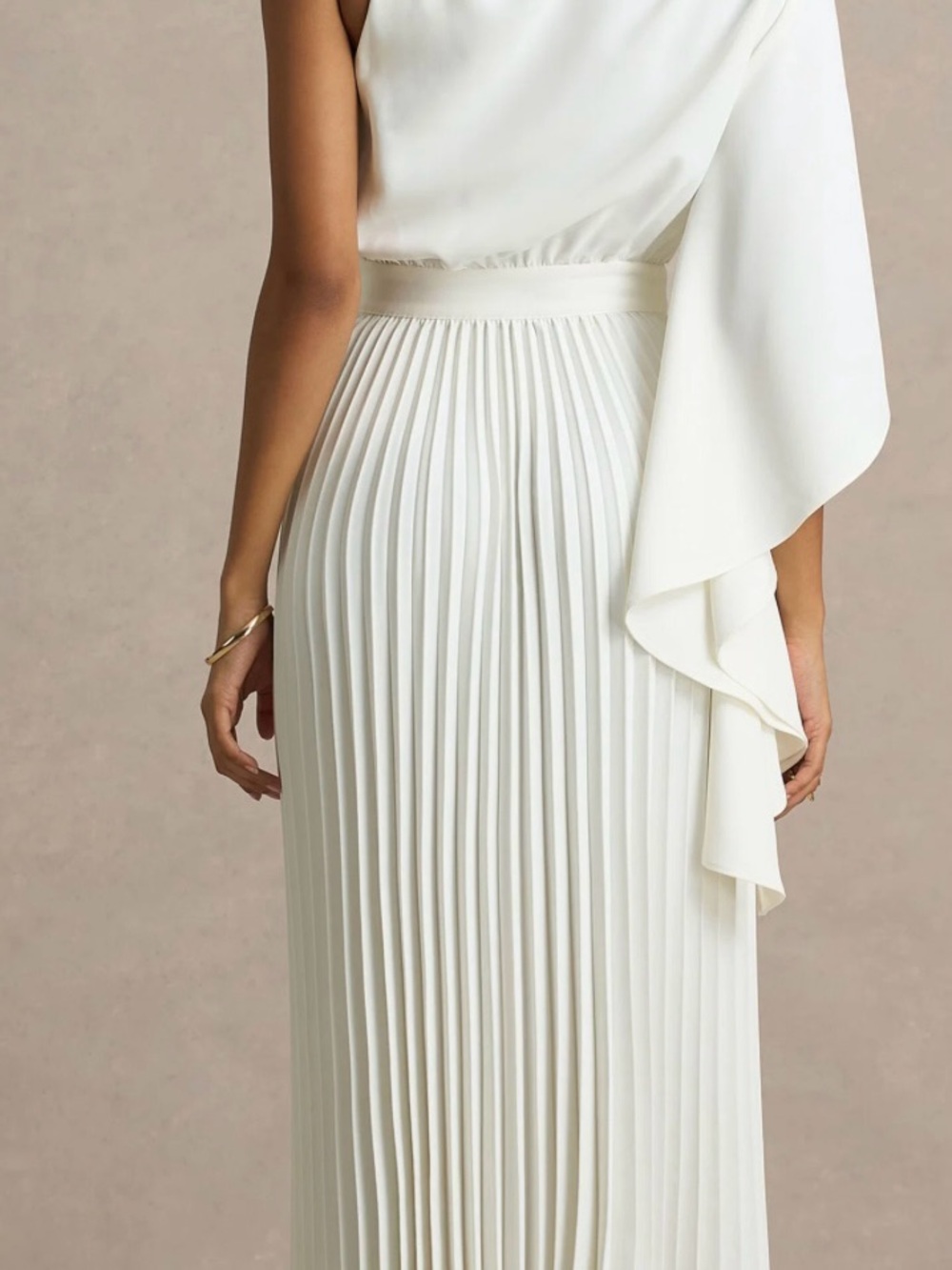 Club L London Ivory One-Shoulder Pleated Maxi Dress